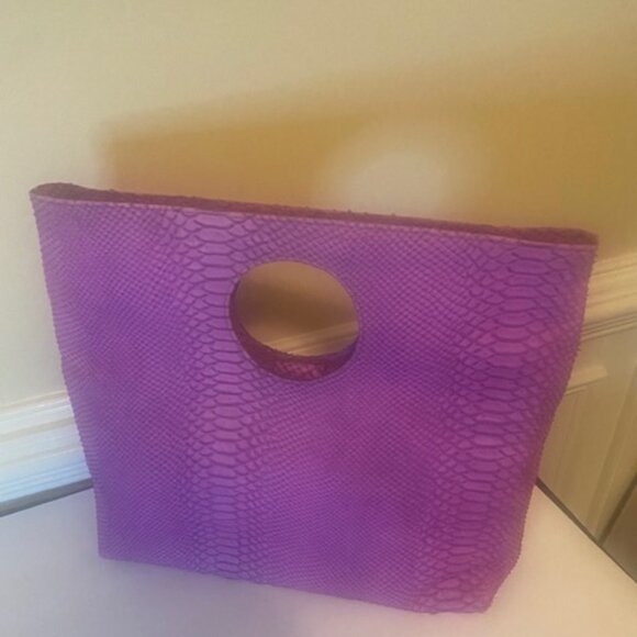 Doncaster Vintage Pink/Purple Python Embossed Italian Leather Bag - Picture 1 of 9